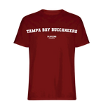 Tampa Bay Buccaneers t-shirt – red men's t-shirt with white Tampa Bay Buccaneers letters and Players Couture logo on the