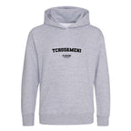 Tchouameni hoodie – grey kids' hoodie with black Tchouameni letters and Players Couture logo on the chest