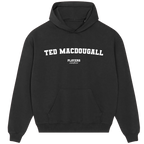 Ted MacDougall hoodie – black men's hoodie with white Ted MacDougall letters and Players Couture logo on the chest