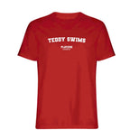 Teddy Swims t-shirt – red men's t-shirt with white Teddy Swims letters and Players Couture logo on the chest