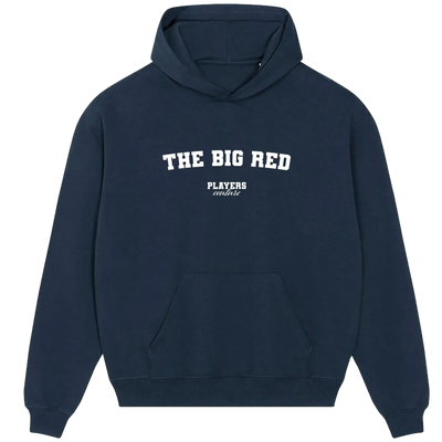 The Big Red hoodie – red men's hoodie with white The Big Red letters and Players Couture logo on the chest