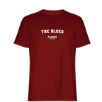 The Blues t-shirt – red men's t-shirt with white The Blues letters and Players Couture logo on the chest
