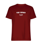 The Derby t-shirt – red men's t-shirt with white The Derby letters and Players Couture logo on the chest