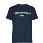 The Elder Scrolls t-shirt – navy men's t-shirt with white The Elder Scrolls letters and Players Couture logo on the chest