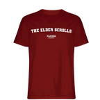 The Elder Scrolls t-shirt – red men's t-shirt with white The Elder Scrolls letters and Players Couture logo on the chest