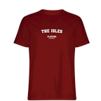 The Isles t-shirt – red men's t-shirt with white The Isles letters and Players Couture logo on the chest