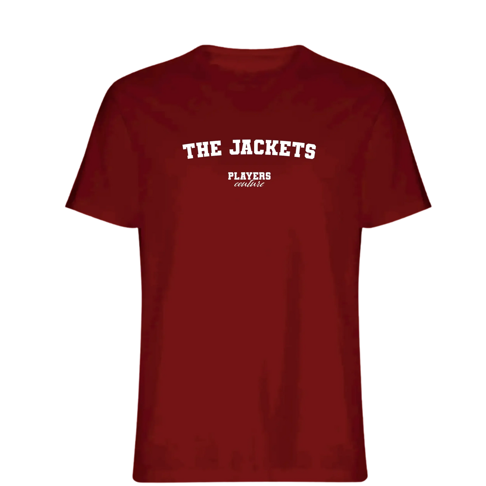 The Jackets t-shirt – red men's t-shirt with white The Jackets letters and Players Couture logo on the chest