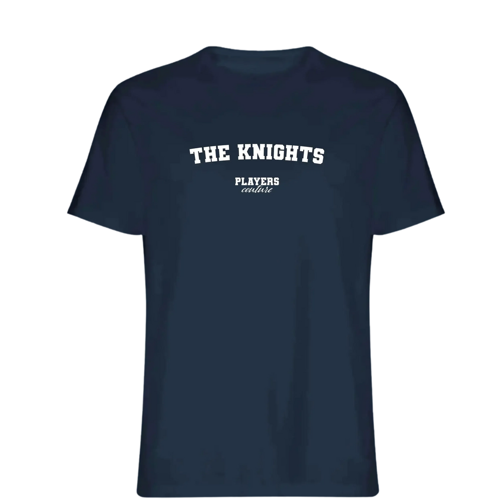 The Knights t-shirt – navy men's t-shirt with white The Knights letters and Players Couture logo on the chest