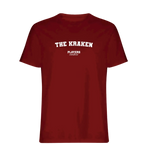 The Kraken t-shirt – red men's t-shirt with white The Kraken letters and Players Couture logo on the chest