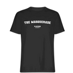 The Masquerade t-shirt – black men's t-shirt with white The Masquerade letters and Players Couture logo on the chest