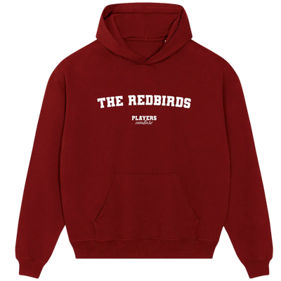 The Redbirds hoodie – red men's hoodie with white The Redbirds letters and Players Couture logo on the chest