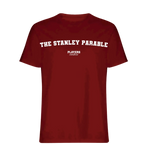 The Stanley Parable t-shirt – red men's t-shirt with white The Stanley Parable letters and Players Couture logo on the chest