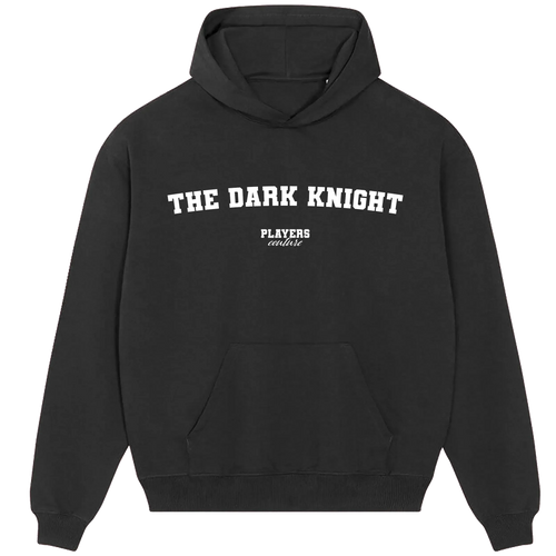 The Dark Knight hoodie – black men's hoodie with white The Dark Knight letters and Players Couture logo on the chest