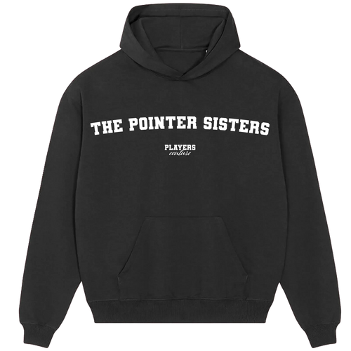 The Pointer Sisters hoodie – black men's hoodie with white The Pointer Sisters letters and Players Couture logo on the chest