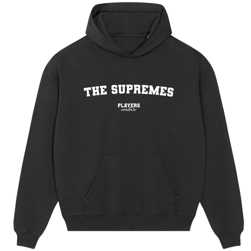 The Supremes hoodie – black men's hoodie with white The Supremes letters and Players Couture logo on the chest