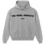 The Usual Suspects hoodie – grey men's hoodie with black The Usual Suspects letters and Players Couture logo on the chest