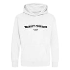 Thibaut Courtois hoodie – white kids' hoodie with black Thibaut Courtois letters and Players Couture logo on the chest