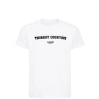 Thibaut Courtois t-shirt – white kids' t-shirt with black Thibaut Courtois letters and Players Couture logo on the chest
