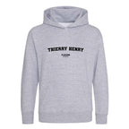 Thierry Henry hoodie – grey kids' hoodie with black Thierry Henry letters and Players Couture logo on the chest