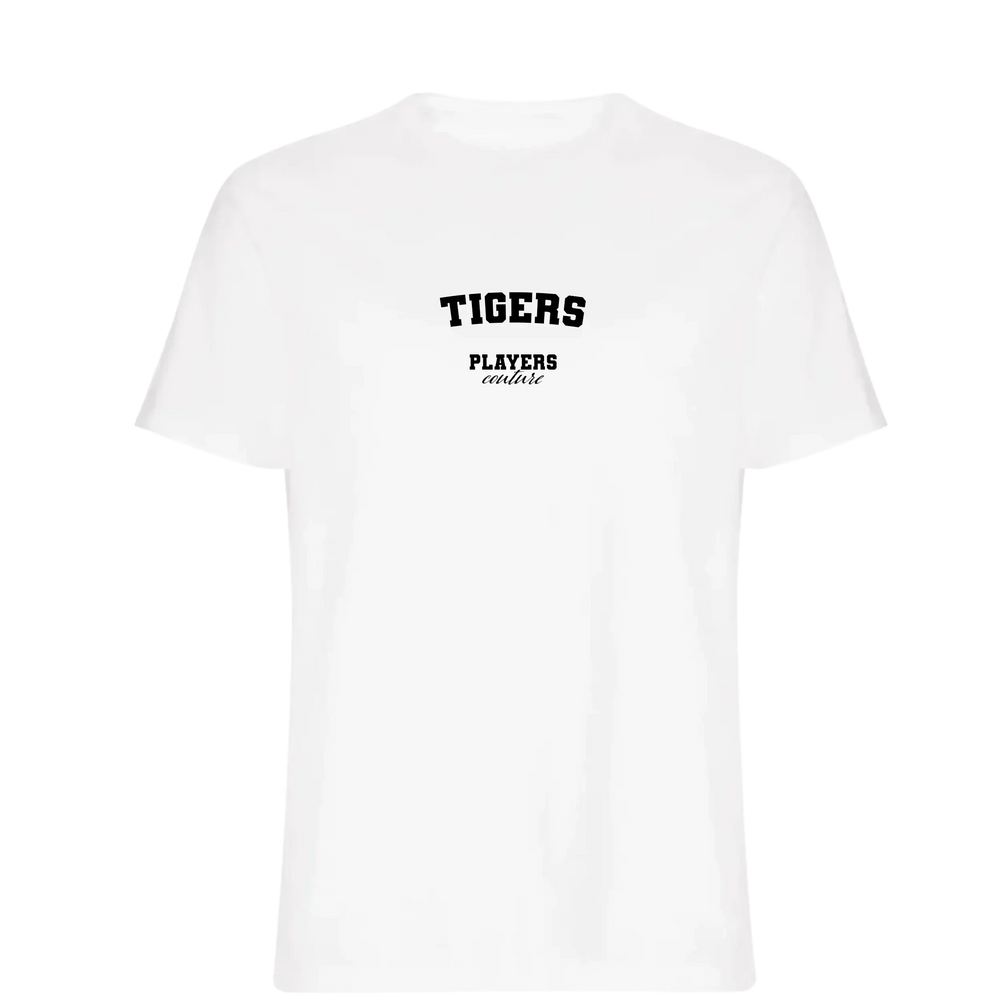 Tigers t-shirt – white men's t-shirt with black Tigers letters and Players Couture logo on the chest