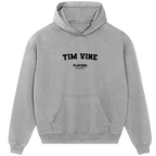 Tim Vine hoodie – grey men's hoodie with black Tim Vine letters and Players Couture logo on the chest