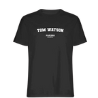 Tom Watson t-shirt – black men's t-shirt with white Tom Watson letters and Players Couture logo on the chest