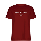 Tom Watson t-shirt – red men's t-shirt with white Tom Watson letters and Players Couture logo on the chest