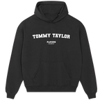 Tommy Taylor hoodie – black men's hoodie with white Tommy Taylor letters and Players Couture logo on the chest