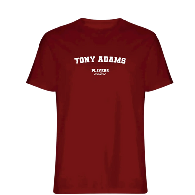Tony Adams t-shirt – red men's t-shirt with white Tony Adams letters and Players Couture logo on the chest