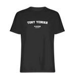 Tony Yeboah t-shirt – black men's t-shirt with white Tony Yeboah letters and Players Couture logo on the chest