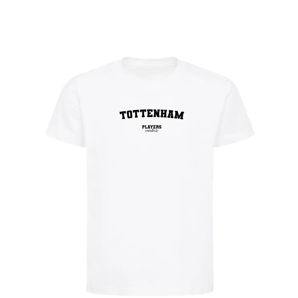 Tottenham t-shirt – white kids' t-shirt with black Tottenham letters and Players Couture logo on the chest