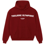 Toulouse Olympique hoodie – red men's hoodie with white Toulouse Olympique letters and Players Couture logo on the chest