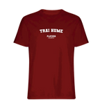 Trai Hume t-shirt – red men's t-shirt with white Trai Hume letters and Players Couture logo on the chest