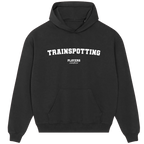 Trainspotting hoodie – black men's hoodie with white Trainspotting letters and Players Couture logo on the chest