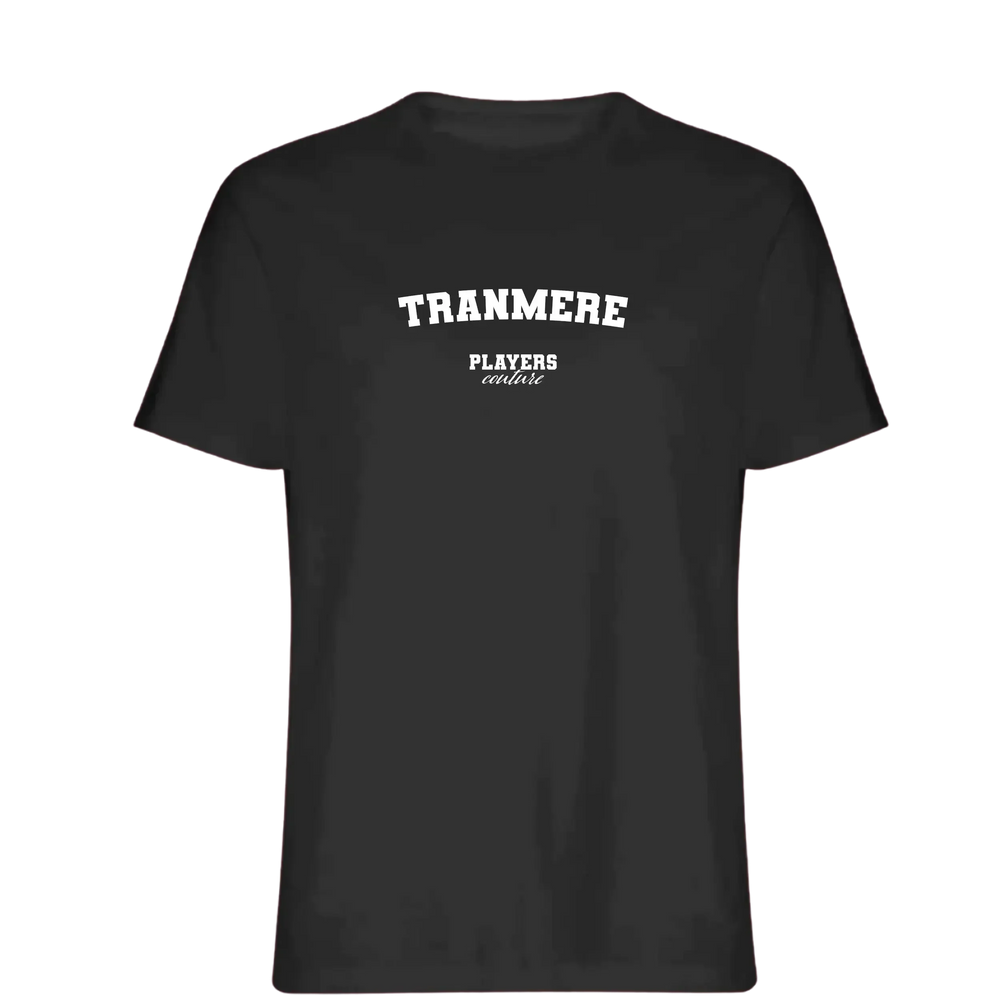 Tranmere t-shirt – black men's t-shirt with white Tranmere letters and Players Couture logo on the chest