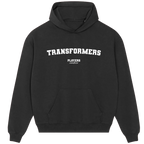 Transformers hoodie – black men's hoodie with white Transformers letters and Players Couture logo on the chest