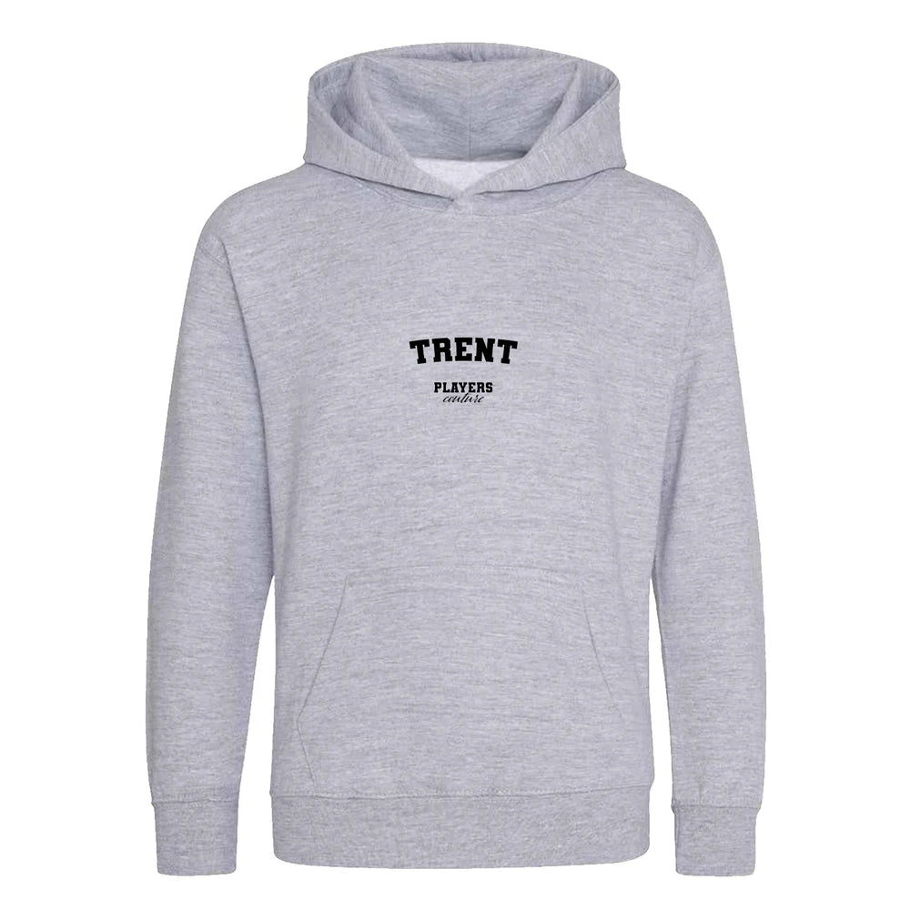 Trent hoodie – grey kids' hoodie with black Trent letters and Players Couture logo on the chest