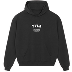 Tyla hoodie – black men's hoodie with white Tyla letters and Players Couture logo on the chest