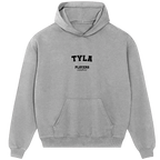 Tyla hoodie – grey men's hoodie with black Tyla letters and Players Couture logo on the chest