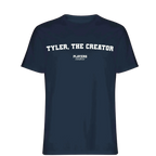 Tyler, The Creator t-shirt – navy men's t-shirt with white Tyler, The Creator letters and Players Couture logo on the chest