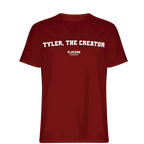 Tyler, The Creator t-shirt – red men's t-shirt with white Tyler, The Creator letters and Players Couture logo on the chest