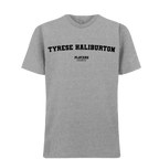 Tyrese Haliburton t-shirt – grey men's t-shirt with black Tyrese Haliburton letters and Players Couture logo on the chest