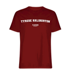 Tyrese Haliburton t-shirt – red men's t-shirt with white Tyrese Haliburton letters and Players Couture logo on the chest