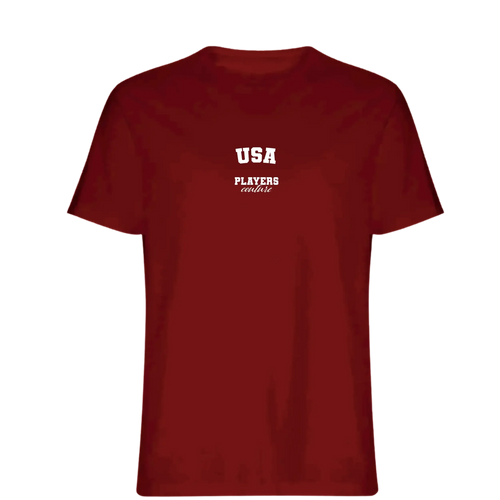 USA t-shirt – red men's t-shirt with white USA letters and Players Couture logo on the chest