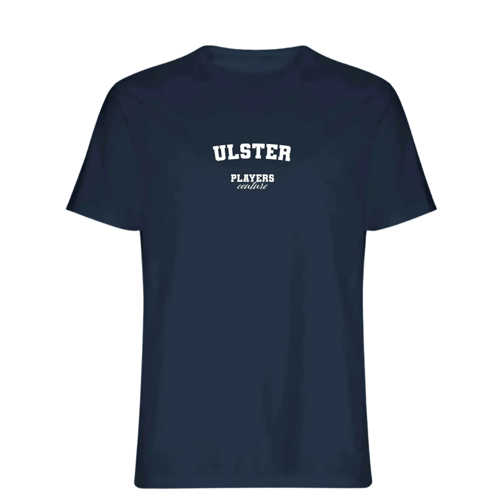 Ulster t-shirt – navy men's t-shirt with white Ulster letters and Players Couture logo on the chest