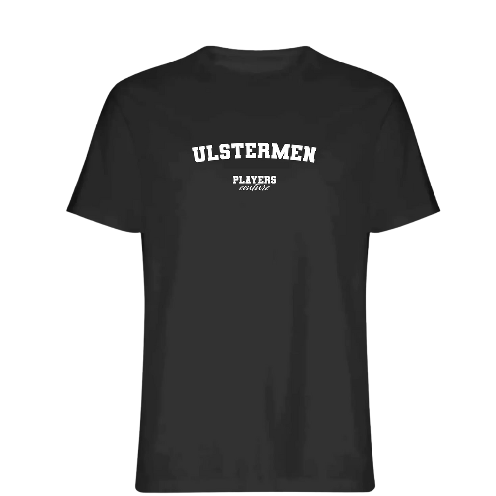 Ulstermen t-shirt – black men's t-shirt with white Ulstermen letters and Players Couture logo on the chest