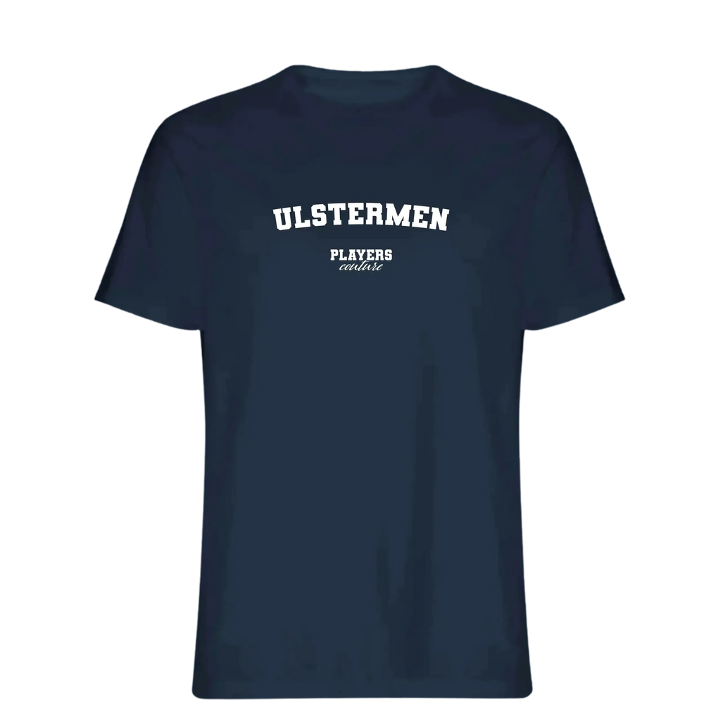 Ulstermen t-shirt – navy men's t-shirt with white Ulstermen letters and Players Couture logo on the chest