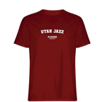 Utah Jazz t-shirt – red men's t-shirt with white Utah Jazz letters and Players Couture logo on the chest