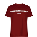 Vegas Golden Knights t-shirt – red men's t-shirt with white Vegas Golden Knights letters and Players Couture logo on the