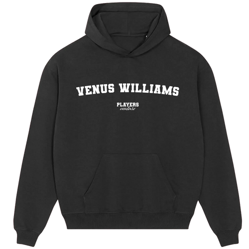 Venus Williams hoodie – black men's hoodie with white Venus Williams letters and Players Couture logo on the chest